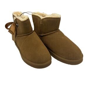 PAWZ by BEARPAW Boots Women’s 10 Chestnut Suede Ribbon Bow Shearling Lined New